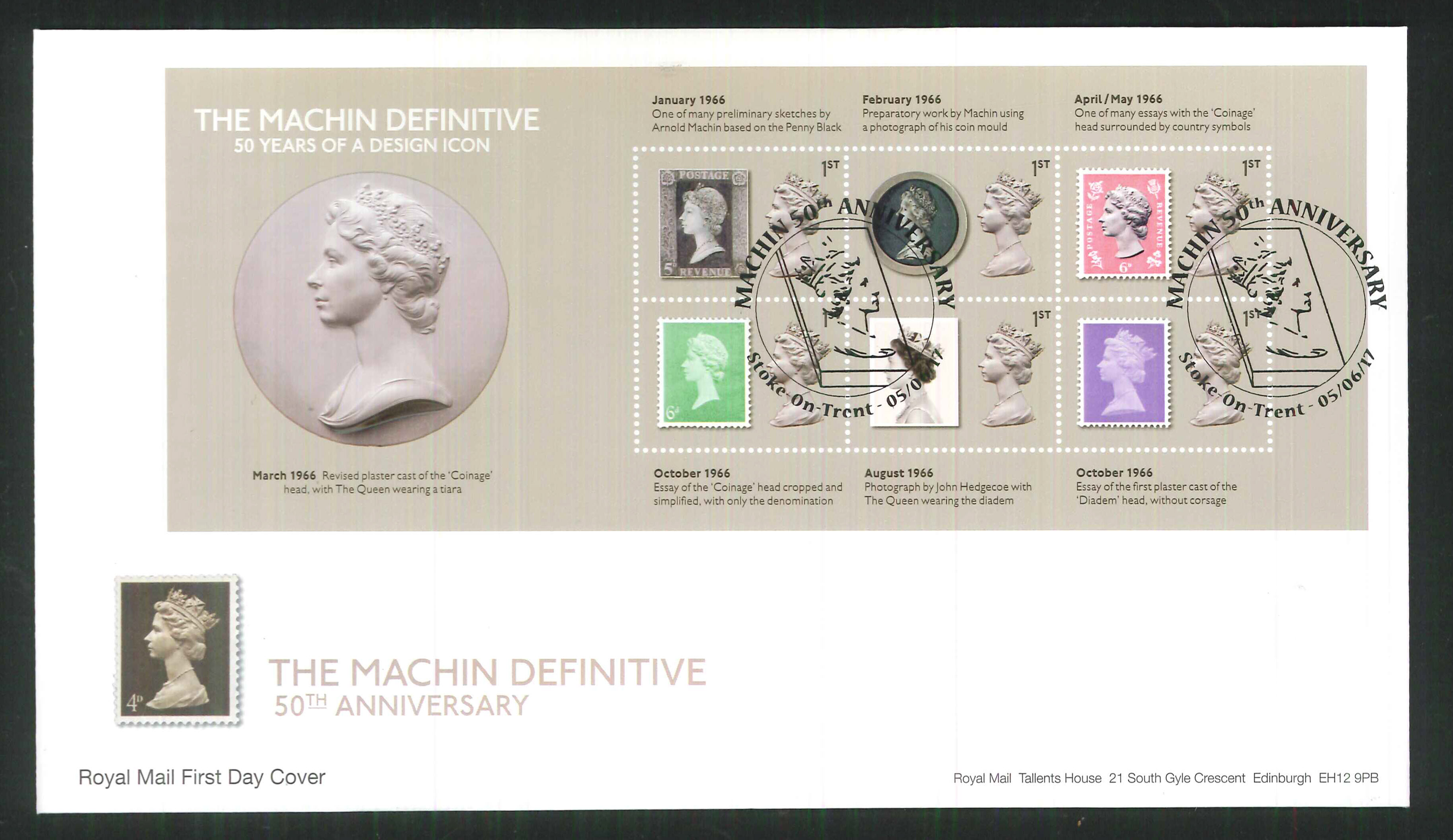 2017 - First Day Cover Machin Mini Sheet 6 1st 50th Anniv Stoke on Trent Postmark - Click Image to Close